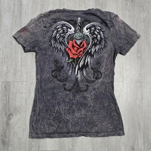 Harley Davidson V-Neck Top Angel Wings Floral Women's Grunge Size XS